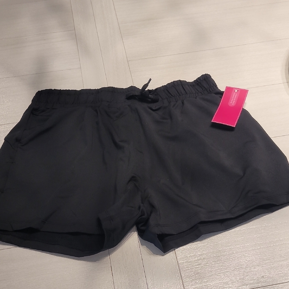 Women’s Black Athletic Shorts with Elastic Waist and Adjustable Drawcord